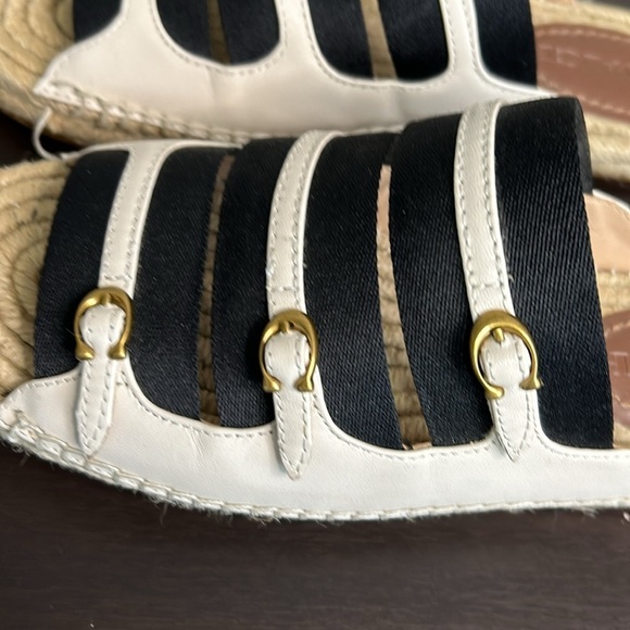 COACH Devon Espadrille Sandal Leather Slip On Slide Shoe Black White Sz 5 NEW - Picture 5 of 13